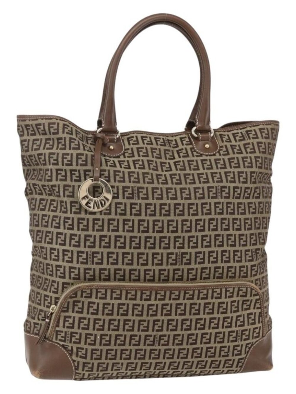 FENDI Zucchino Canvas Tote Bag Beige Gold Auth ep12032